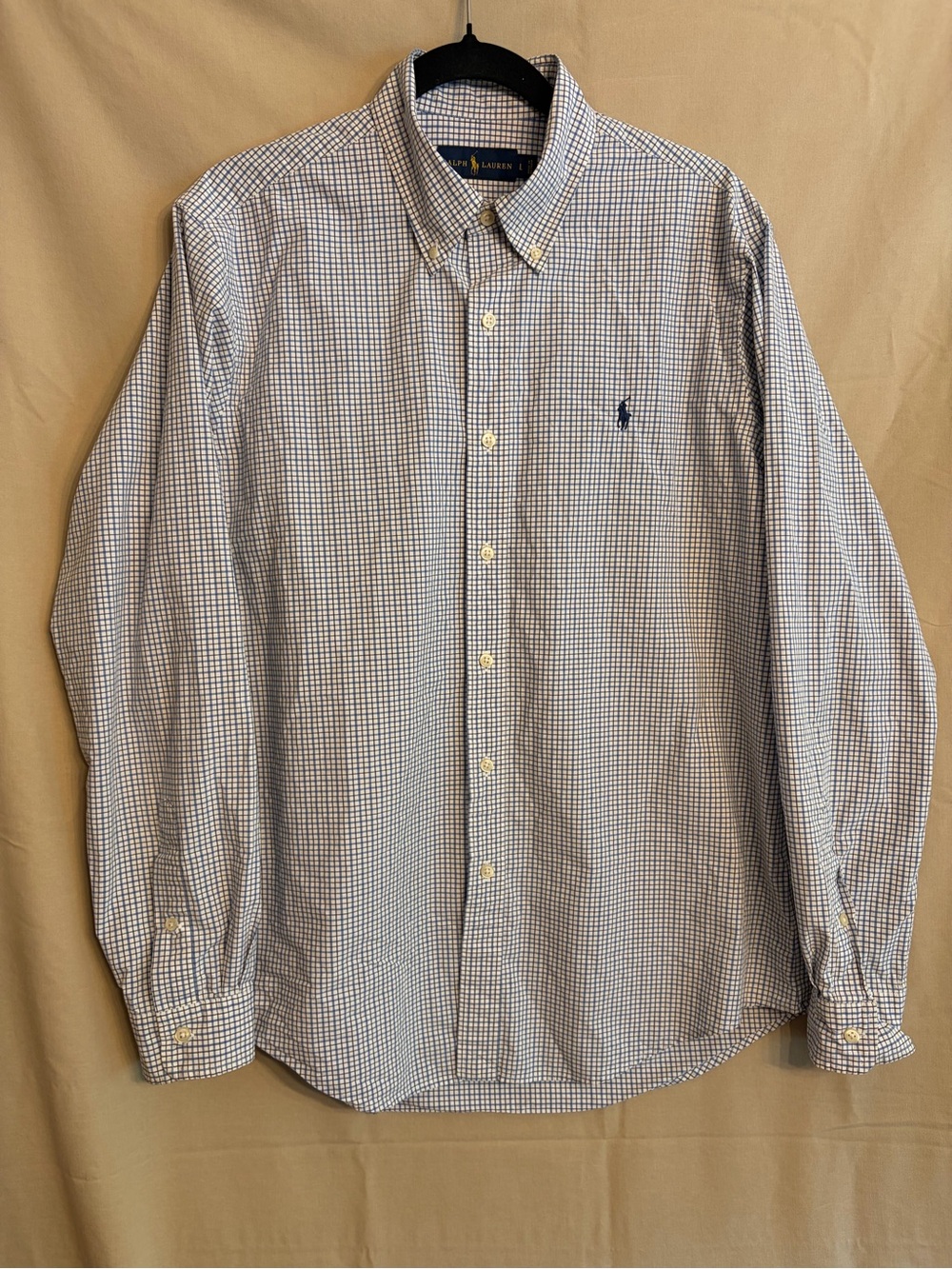 Ralph Lauren Men’s White and Blue Checked Button-Down Shirt